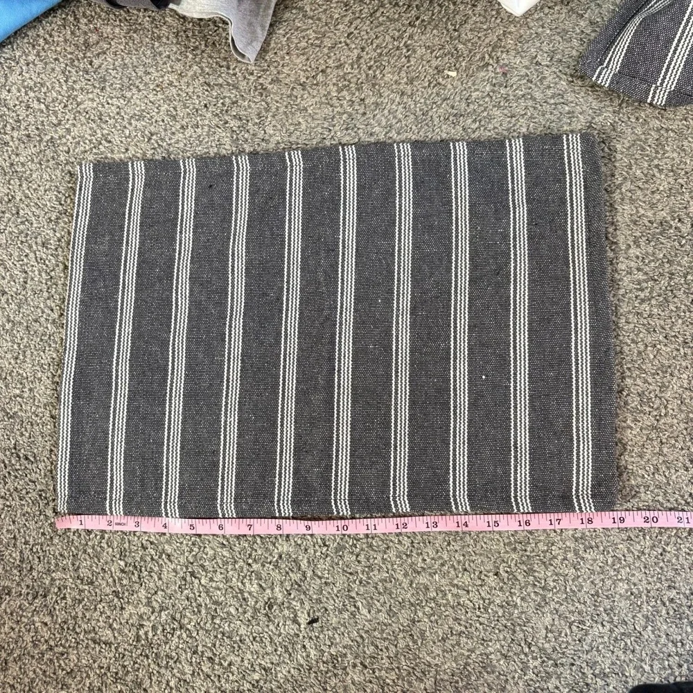 Cotton Striped‎ Table Placemats Gray White Soft Accent Decor Neutral Modern X4